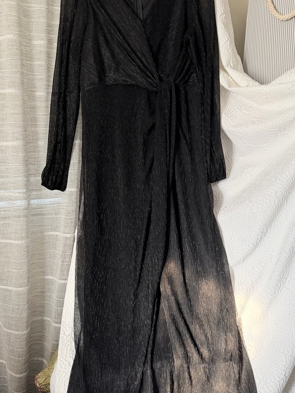 Listicle Black Metallic-Thread Maxi Wrap Dress, elegant dress for special day